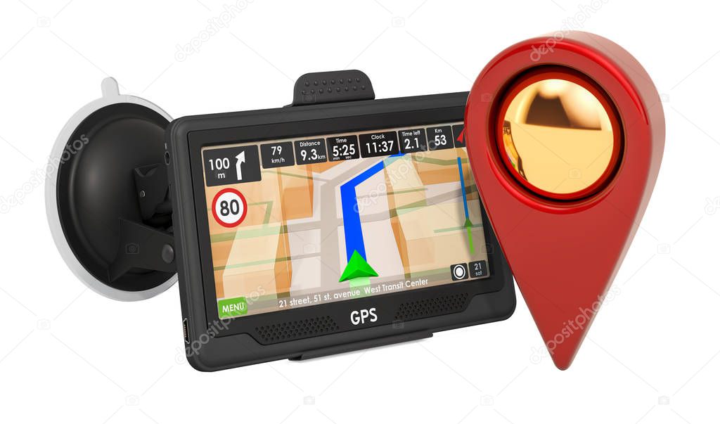 GPS navigation device with map pointer, 3D rendering