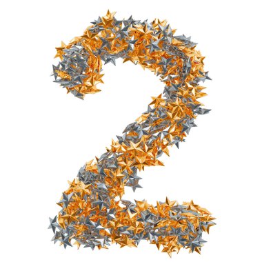 Altın ve gümüş yıldızlardan 2 numara, 3D görüntüleme.