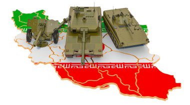 İran haritasında savaş araçları. İran 'ın askeri savunma kavramı