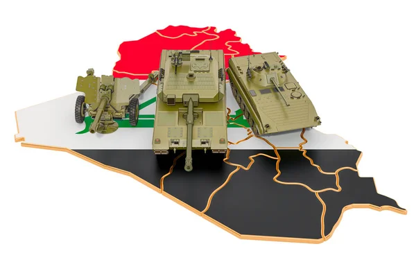 Боевые машины на карте Ирака. Концепция военной обороны Ирака — стоковое фото