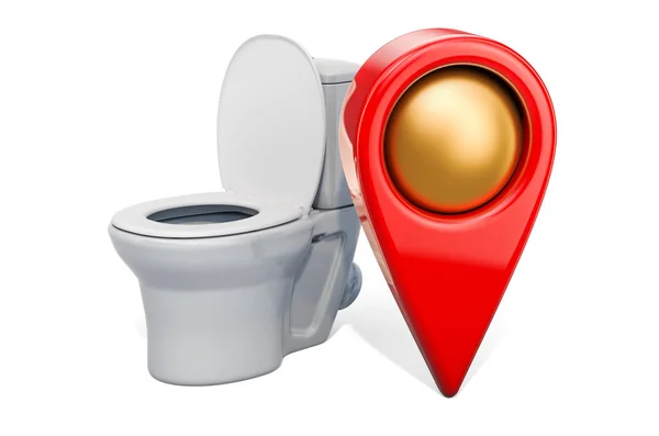 Kaartwijzer met toilet. Wc locatie concept, 3d rendering — Stockfoto