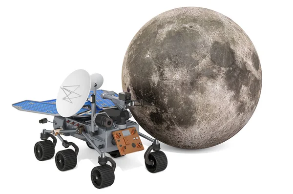 Księżycowy łazik, planetarny łazik z Księżycem. 3d renderowanie — Zdjęcie stockowe