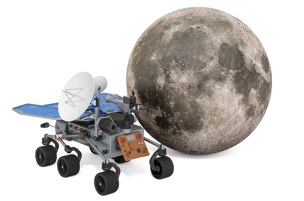 Månrover, planetär rover med Moon. 3d-konvertering — Stockfoto