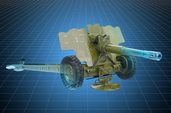 榴弹炮、军事工程可视化3D鱼尾纹模型 — 图库照片