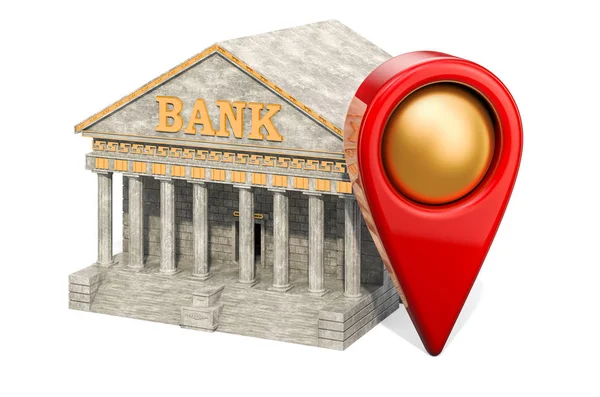 Map pointer with bank building. Bank location concept — Stock Photo, Image