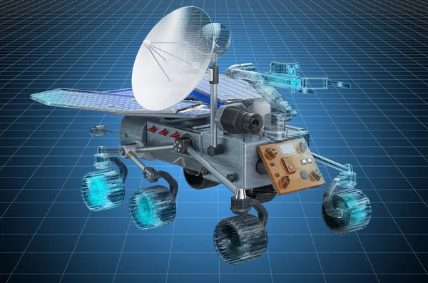 Visualización 3d cad modelo de rover planetario — Foto de Stock