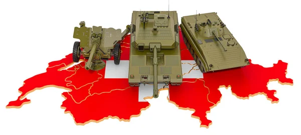 Veículos de combate no mapa suíço — Fotografia de Stock