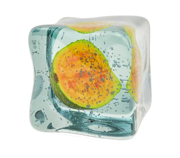 Guayaba común congelada en cubo de hielo, renderizado 3D —  Fotos de Stock