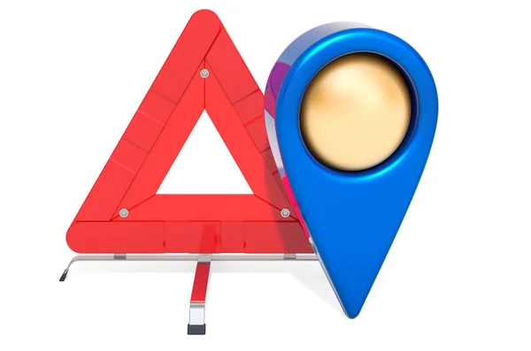 Warning triangle with map pointer. 3D rendering — 스톡 사진
