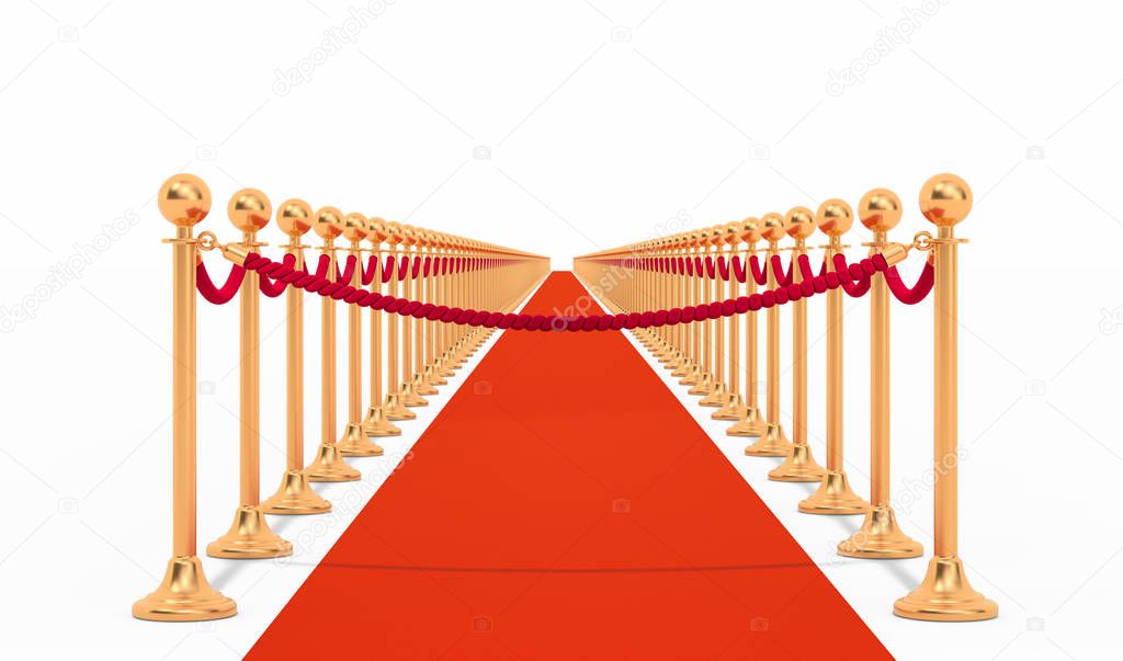 Empty red carpet with barrier rope on enter, 3D rendering