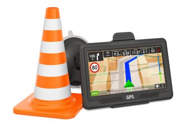 GPS alıcısı olan bir trafik konisi. 3d oluşturma