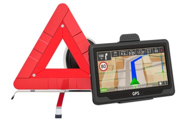 GPS alıcısı ile uyarı üçgeni. 3d oluşturma