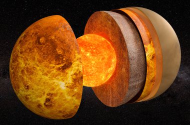 Structure of planet Venus in space, 3D rendering clipart
