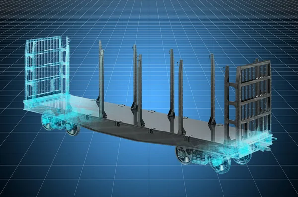 木料货车可视化3D缆车模型 — 图库照片