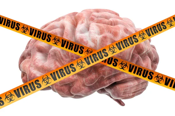 Koncepcja wirusów mózgu, renderowanie 3d — Zdjęcie stockowe