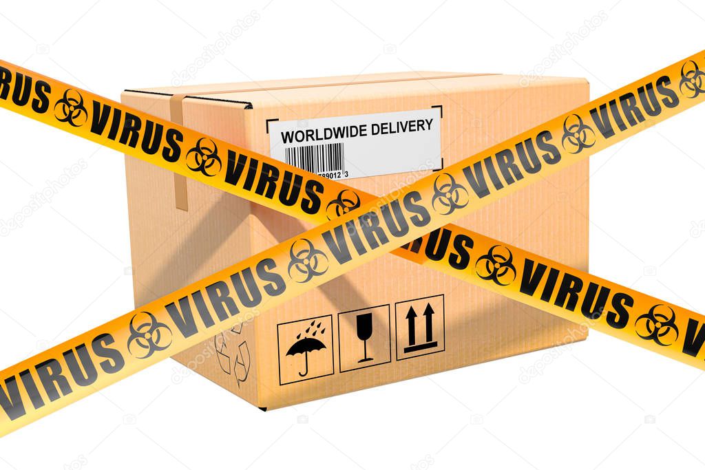 Parcel with viruses concept, 3D rendering