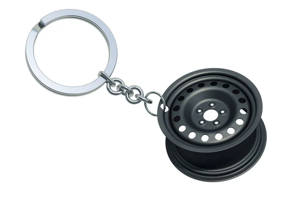 Car Wheel Rim Keychain Silver, 3D rendering — 스톡 사진