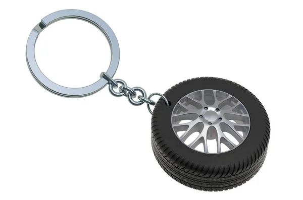 Car Wheel Keychain Ezüst, 3D renderelés — Stock Fotó