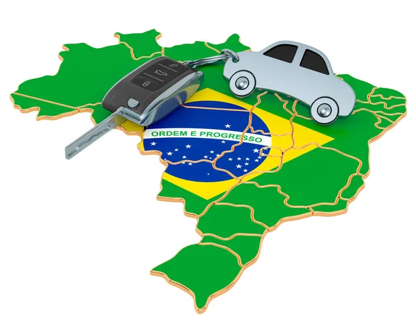 Vendita o noleggio auto in Brasile concetto, rendering 3D — Foto Stock