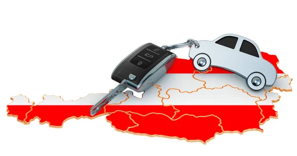 Sprzedaż lub wynajem samochodów w Austrii koncepcja, 3d renderowania — Zdjęcie stockowe