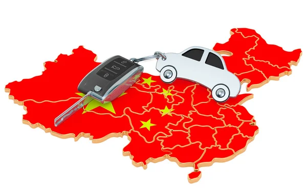 Çin konseptinde indirimli ya da kiralık araba, 3D yorumlama — Stok fotoğraf
