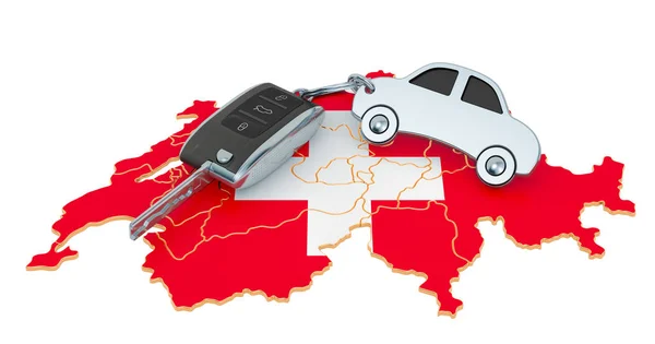 スイスのコンセプト、 3Dレンダリングでの販売またはレンタル車 — ストック写真