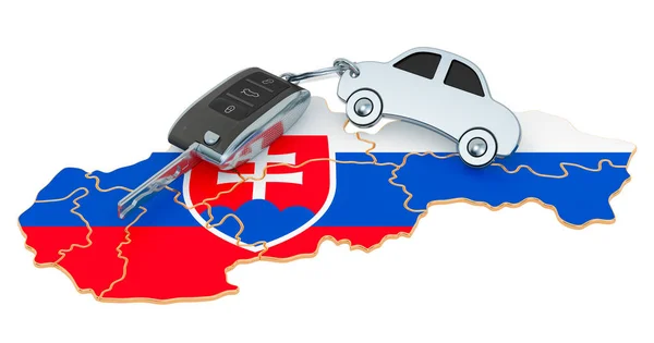 Eladó vagy kiadó autó Szlovákiában koncepció, 3d renderelés — Stock Fotó