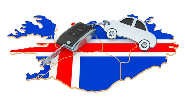 Sprzedaż lub wynajem samochodów w Islandii koncepcji, 3d renderowania — Zdjęcie stockowe