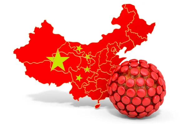 Wirus w Chinach, koncepcja chińskiego wirusa, renderowanie 3d — Zdjęcie stockowe