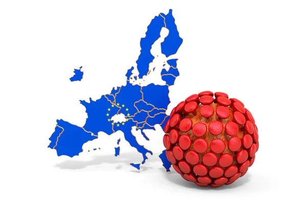 Virus nel concetto di Unione europea, rendering 3D — Foto Stock