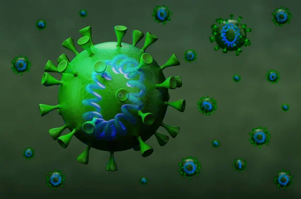 Koronavirus s genomem rna, zázemí. 3D vykreslování — Stock fotografie