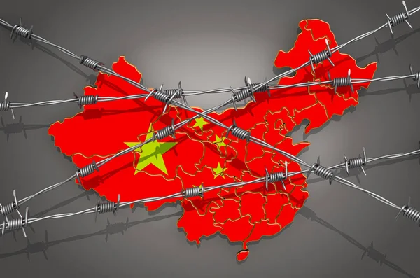 Mapa da China com arame farpado, renderização 3D — Fotografia de Stock