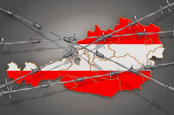 Mapa de Austria con alambre de púas, representación 3D —  Fotos de Stock
