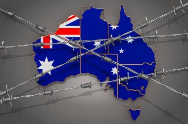 Map of Australia with barbed wire, 3D rendering clipart