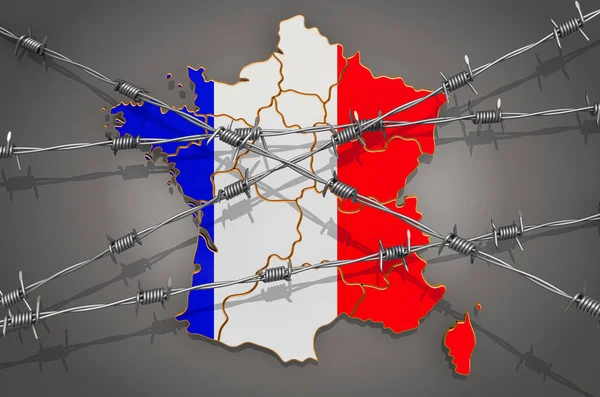 Mapa de Francia con alambre de púas, representación 3D — Foto de Stock