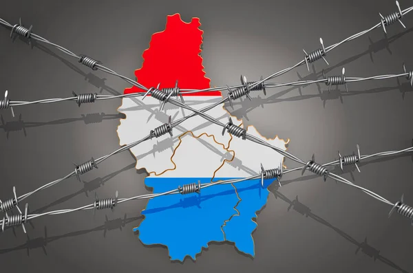 Mapa do Luxemburgo com arame farpado, renderização 3D — Fotografia de Stock