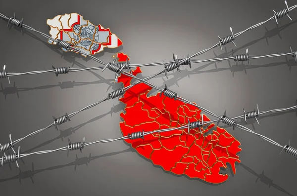 Mapa de Malta com arame farpado, renderização 3D — Fotografia de Stock