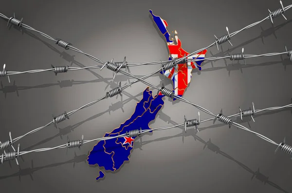 Map of New Zealand with barbed wire, 3D rendering — 스톡 사진