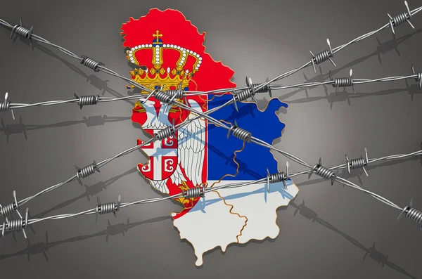 Map of Serbia with barbed wire, 3D rendering