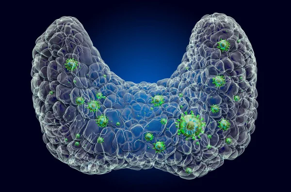 Glándula tiroidea con virus, efecto de luz fantasma, holograma de rayos X —  Fotos de Stock