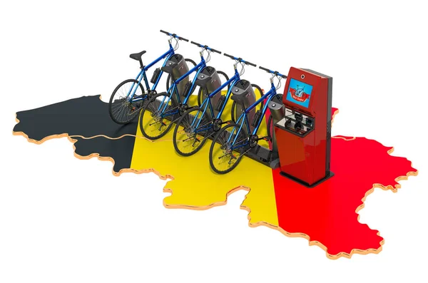 Sistema di condivisione biciclette in Belgio concetto, rendering 3D — Foto Stock