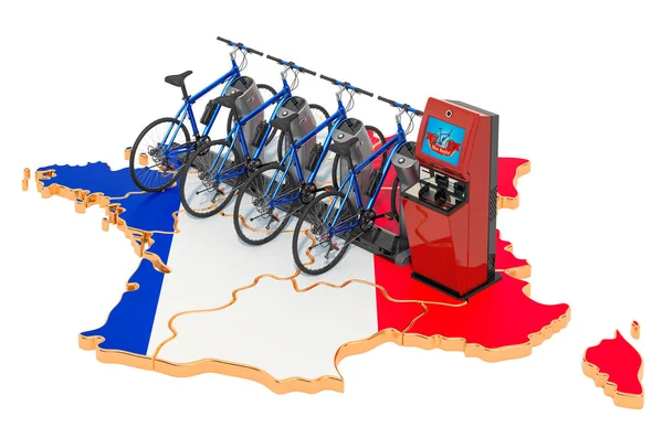 Sistema di condivisione biciclette in Francia concetto, rendering 3D — Foto Stock