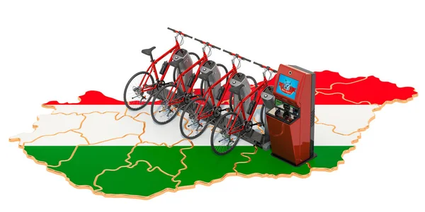 Kerékpár-megosztó rendszer Magyarországon koncepció, 3d renderelés — Stock Fotó