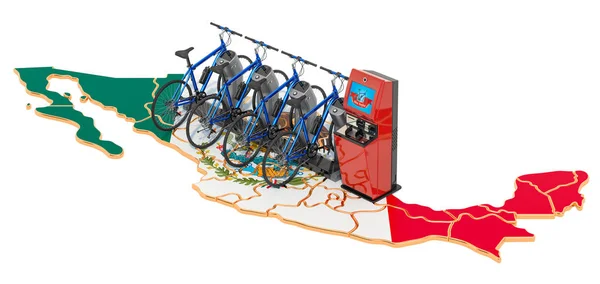 Sistema di condivisione biciclette in Messico concetto, rendering 3D — Foto Stock