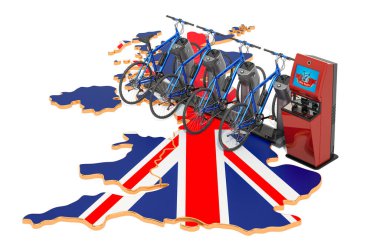 Birleşik Krallık konseptinde bisiklet paylaşım sistemi, 3d renderi