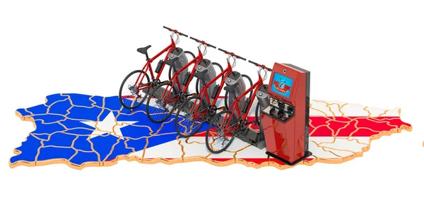 Sistema di condivisione biciclette nel concetto di Porto Rico, rendering 3D — Foto Stock