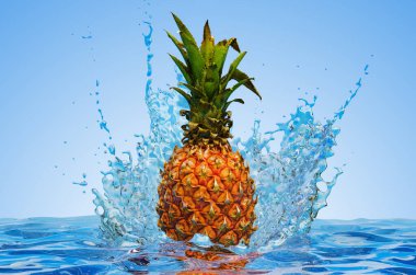 Su sıçramalı ananas, 3 boyutlu çizim.