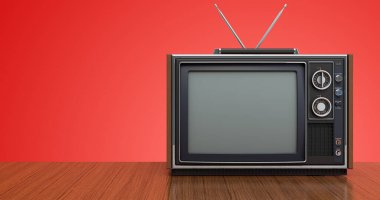 Tahta sehpada 3 boyutlu Retro TV seti.