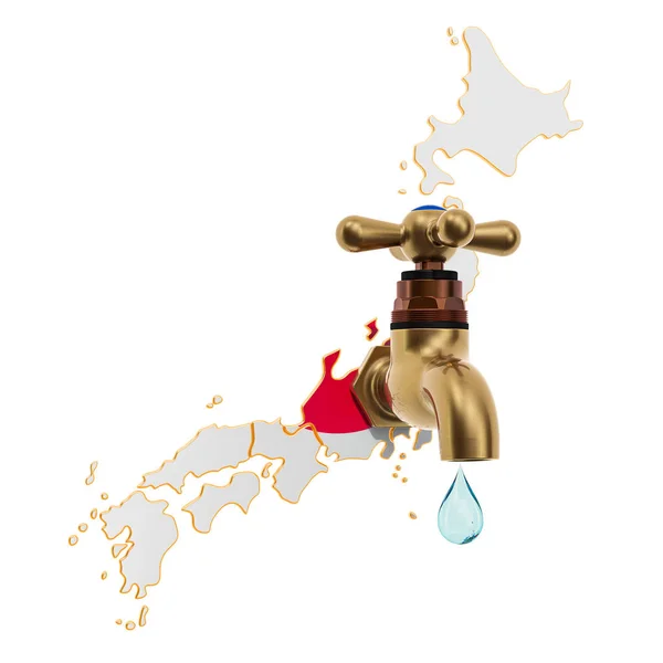 Recursos hídricos, água potável do conceito do Japão, renderização 3D — Fotografia de Stock