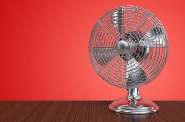 Ahşap arka planda klasik Masa Hayranı. 3d oluşturma